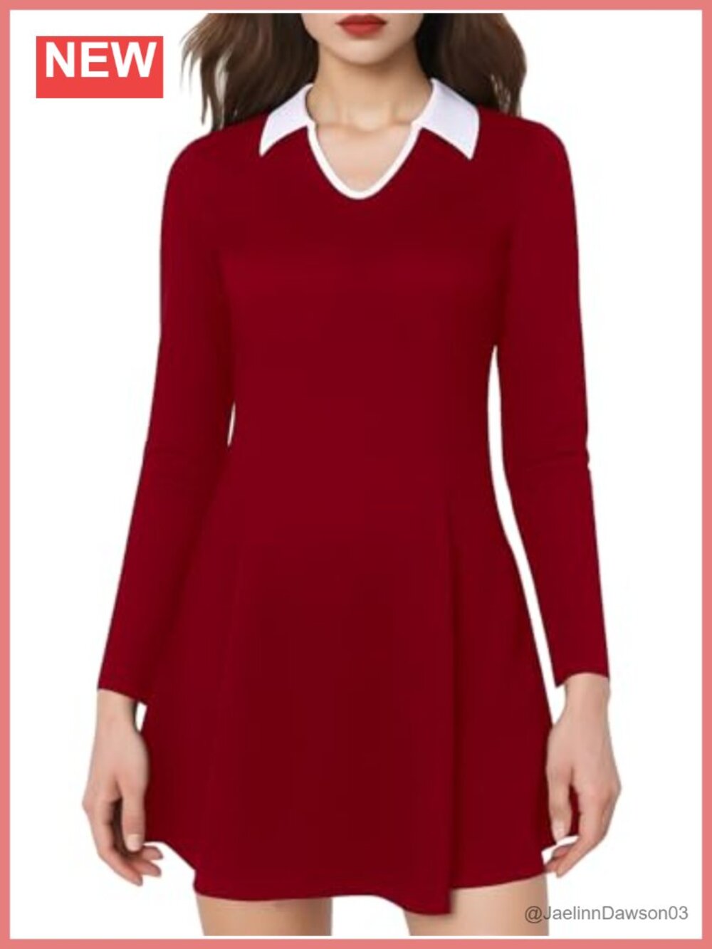 Women's Long Sleeve Mini Fit and Flare A-Line Dress with Collared Neck